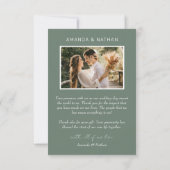 Boho Arch Sage Green Wedding Dankeskarte (Rückseite)