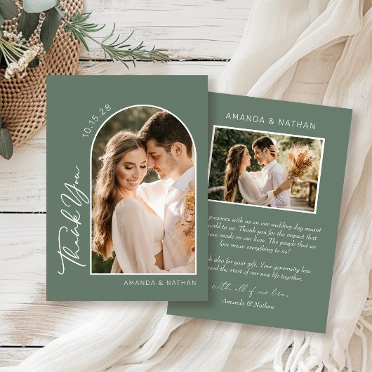 Boho Arch Sage Green Wedding Dankeskarte