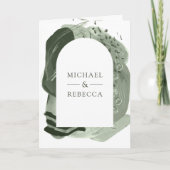 Boho Arch Sage Grün Pinselstriche QR-Code Hochzeit Einladung (Vorderseite)
