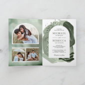 Boho Arch Sage Grün Pinselstriche QR-Code Hochzeit Einladung (Innenseite)