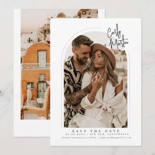 Boho Arch Save the Date Card Einladung (Vorne/Hinten)