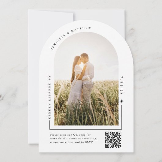 Boho Arch Simple Wedding mit UAWG QR Code Einladung (Rückseite)