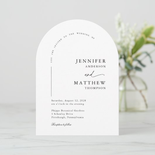 Boho Arch Simple Wedding mit UAWG QR Code Einladung (Stehend Vorderseite)