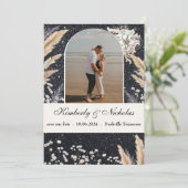 Boho Arch Starry Sky Pampas Floral Earthy Rustic Save The Date (Stehend Vorderseite)