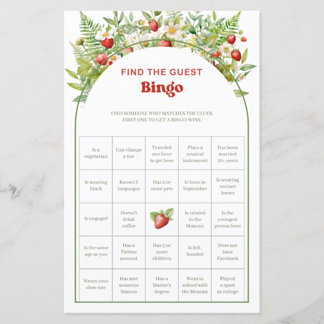 Boho Arch Strawberry Finden Sie das Gast-Bingo-Spi (Vorderseite)