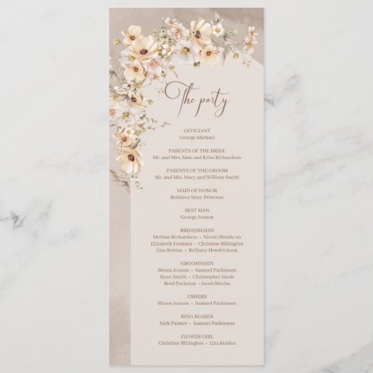 Boho arch Summer rustic Wildblume Hochzeitsprogram Programm (Rückseite)