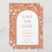 Boho Arch Terra Cotta Save the Date Einladung (Vorne/Hinten)