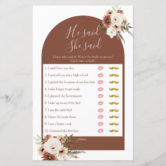 Boho Arch Terracota Er sagte, sie sagte Games Card (Vorderseite)