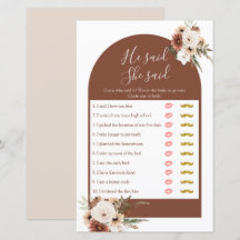 Boho Arch Terracota Er sagte, sie sagte Games Card