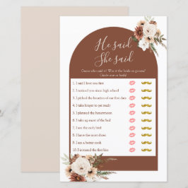 Boho Arch Terracota Er sagte, sie sagte Games Card