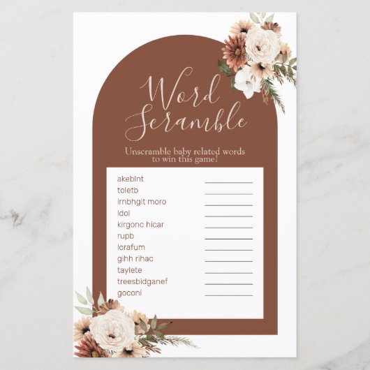 Boho Arch Terracota Watercolor Word Scramble (Vorderseite)