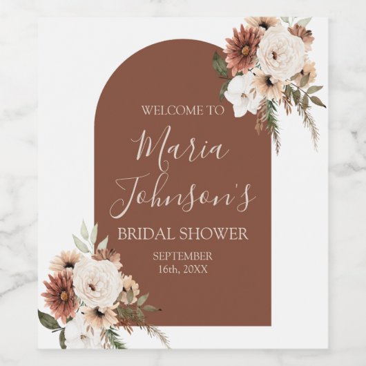 Boho Arch Terracota Weißes Brautparty Weinetikett (Einzelnes Label)