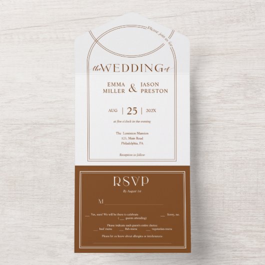 Boho Arch Terracotta Hochzeit Einladung mit Foto (Innen Boden)