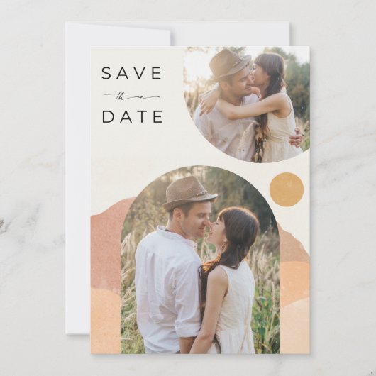 Boho Arch Two Foto Wüstenhochzeit Save The Date (Vorderseite)