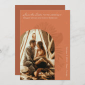 Boho Arch und Palm Terracotta Save the Date Einladung (Vorne/Hinten)