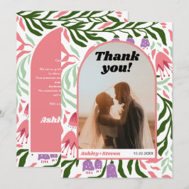 Boho arch und Retro Blume Hochzeitsfest Foto Dankeskarte