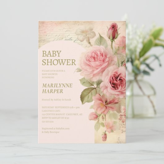 Boho Arch Vintage Rose Kinderdusche Einladung (Stehend Vorderseite)