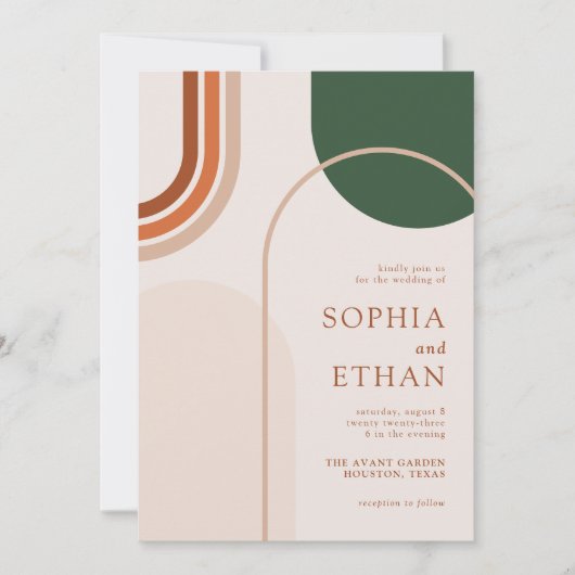 Boho Arch Wedding Einladung Terraccota Rust Beige (Vorderseite)