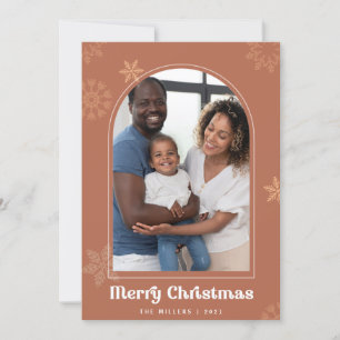 Boho Arch Weihnachts-Terracotta-Schneeflocken Foto Einladung