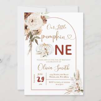 Boho Arch White Pumpkin 1. Geburtstag Pampas Grass Einladung