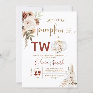 Boho Arch White Pumpkin 2. Geburtstag Pampas Grass Einladung