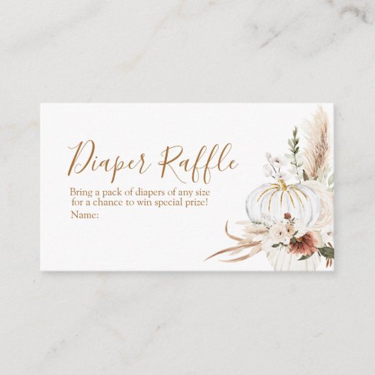 Boho Arch White Pumpkin Baby Dusche Windel Raffle Begleitkarte (Vorderseite)