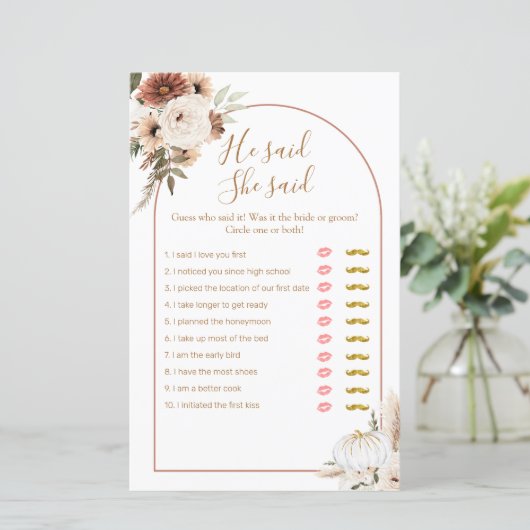 Boho Arch White Pumpkin Er sagte, sie sagte Game C (Stehend Vorderseite)