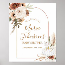 Boho Arch White Pumpkin Floral Begrüßungszeichen Poster