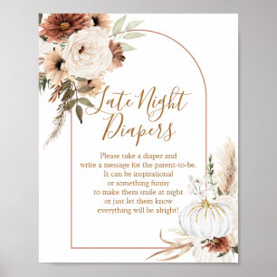 Boho Arch White Pumpkin Floral Night Diapers Poster