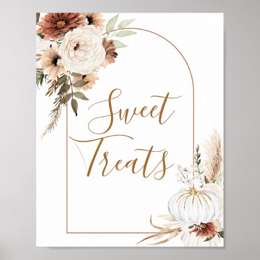 Boho Arch White Pumpkin Floral Sweet Leckereien si Poster (Vorne)