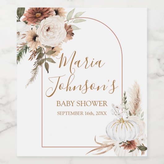 Boho Arch White Pumpkin Floral Weinetikett (Einzelnes Label)