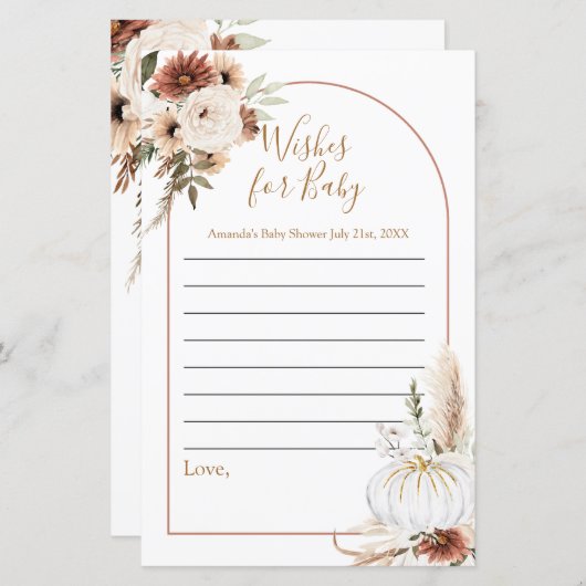 Boho Arch White Pumpkin Wasserfarbe Wünsche für Ba (Vorne/Hinten)