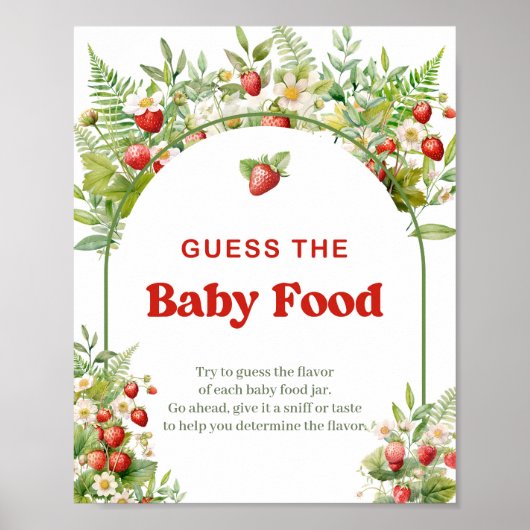 Boho Arch Wild Strawberry rät das Baby Food Game Poster (Vorne)
