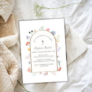 Boho Arch Wildblume Blumenrahmen Kreuztaufen Einladung