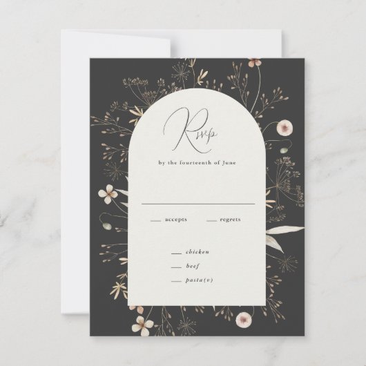 Boho Arch Wildblume Wedding RSVP Karte (Vorderseite)