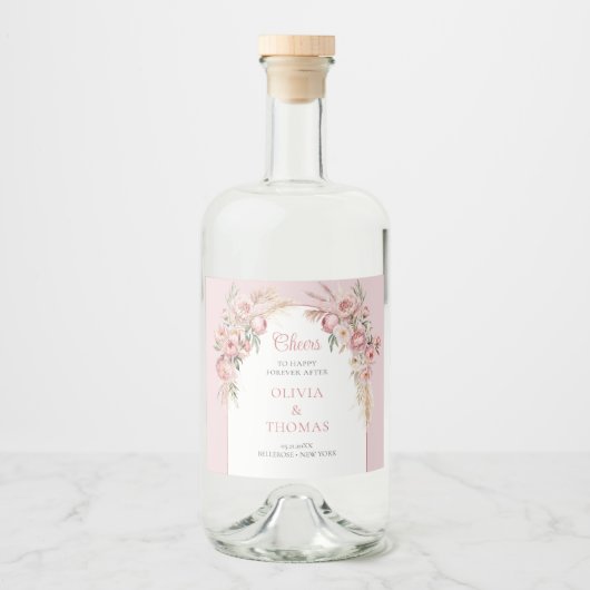 Boho arche blush peonas pampas gras eucalyptus alkoholflaschenetikett (Vorderseite)