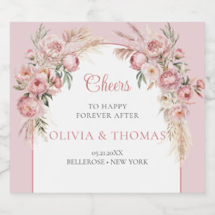 Boho arche blush peonas pampas gras eucalyptus schaumweinetikett