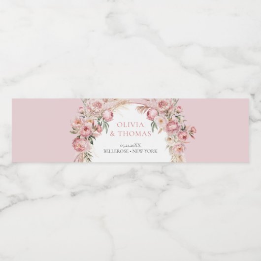 Boho arche blush peonas pampas gras eucalyptus wasserflaschenetikett (Einzelnes Label)
