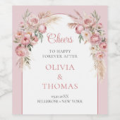 Boho arche blush peonas pampas gras eucalyptus weinetikett (Einzelnes Label)