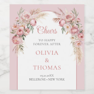 Boho arche blush peonas pampas gras eucalyptus weinetikett