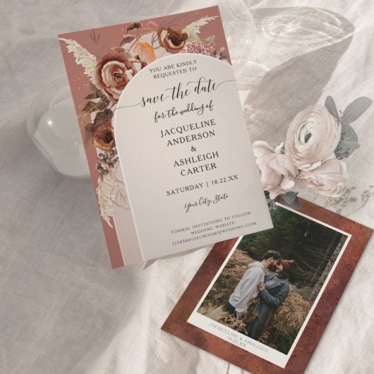 BOHO Arched BOHO Elegant Fall Floral Pampas Grass Save The Date