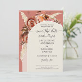 BOHO Arched BOHO Elegant Fall Floral Pampas Grass Save The Date (Stehend Vorderseite)