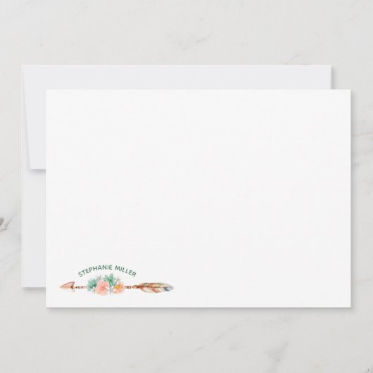 Boho Arrow Floral & Succulary Stationery Flat Card Mitteilungskarte (Vorderseite)
