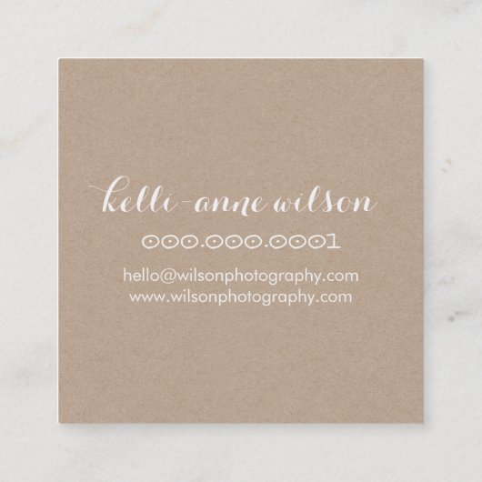 BOHO ARROW LOGO rustikale moderne weiße Kraft Quadratische Visitenkarte (Rückseite)