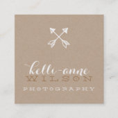 BOHO ARROW LOGO rustikale moderne weiße Kraft Quadratische Visitenkarte (Vorderseite)