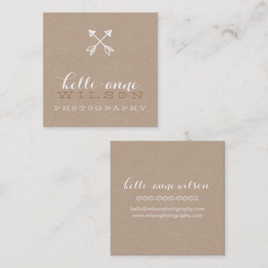 BOHO ARROW LOGO rustikale moderne weiße Kraft Quadratische Visitenkarte (Vorne/Hinten)