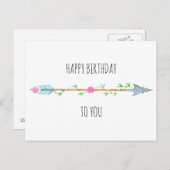 Boho Arrow Pink Floral und Foliage Happy Birthday Postkarte (Vorne/Hinten)