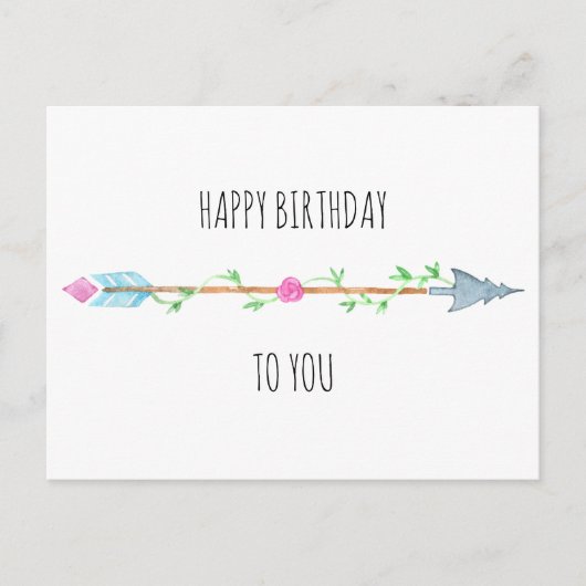 Boho Arrow Pink Floral und Foliage Happy Birthday Postkarte (Vorderseite)