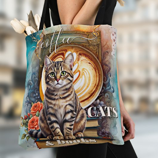 Boho Art Coffee Cats and Books Toag Tasche