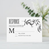 Boho Art Deco Black and White Floral Response Card RSVP Karte (Stehend Vorderseite)